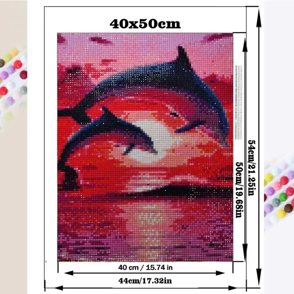 5D DIY Diamond Painting Two Dolphins In A Sunset Setting GY0728